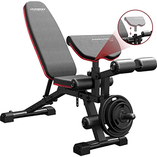 HARISON Adjustable Weight Bench with Leg Extension and Preacher Pad, Flat Incline Decline Exercise Bench for Home Workout Weight Training 2023