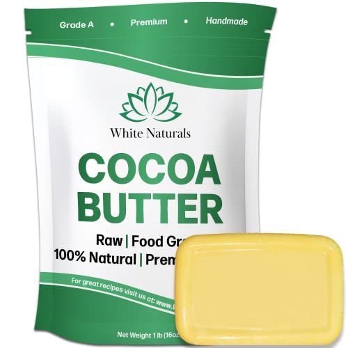 Organic Cocoa Butter 1lb ,Unrefined, Raw, 100% Pure, Natural -Skin and Hair Moisturizer, Use for DIY Recipes, Whipped Body Butters, Soap Making, Lotions, Stretch Marks Cream, Lip Balm By White Naturals 16 oz Block