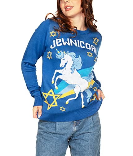 Women's Funny Unicorn Hanukkah Sweater - Jewnicorn Jewish Holiday Sweater: Medium