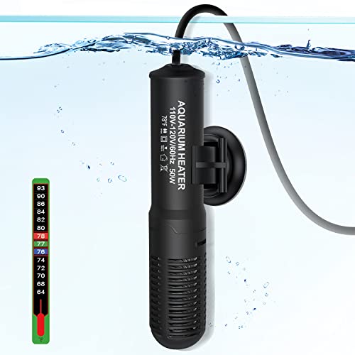 Orlushy 50W Small Submersible Aquarium Heater, Constant Temperature Betta Fish Tank Heater of 78for 5-10 Gallons Freshwater & Saltwater Tanks