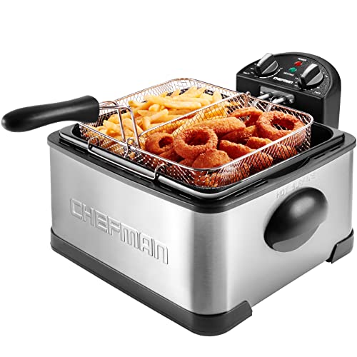 Chefman 4.5L Dual Cook Pro Deep Fryer with Basket Strainer and Removable Divider, Jumbo XL Size, Adjustable Temp & Timer, Perfect for Chicken, Fries, Chips and More, Easy to Clean, Stainless Steel