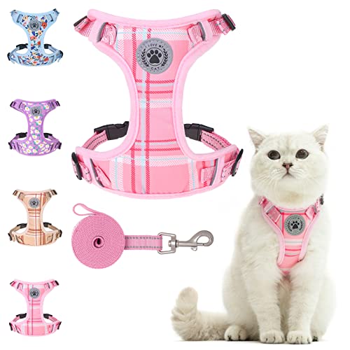BEAUTYZOO Cat Harness and Leash Set for Walking Escape Proof, Neck Release Adjustable Harness for Kitten Puppy Small Medium Large Cats, Soft Cute Easy Control Small Cat Harness for Cats Boy and Girls