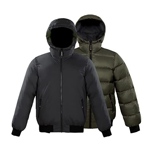 Triple F.A.T. Goose Puffer Jacket Men - Winter Jackets for Men - Verso Reversible Coats for Men - Down Jacket Men (Black/Olive, Large)