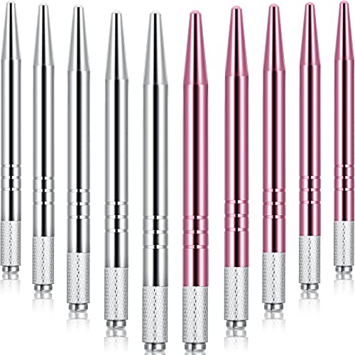 Microblading Pens 10 Piece Manual Eyebrow Pens Microblade Pen Aluminum Microblading Hand Tools Light Manual Microblade Tool Microblade Holder for Makeup Supplies Salons,2 Colors (Silver, Pink)