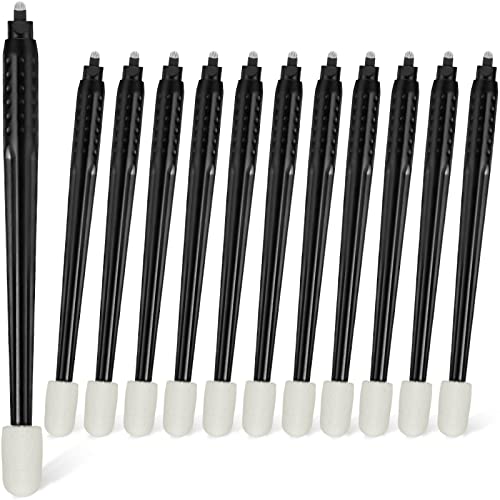 12 Pcs Microblading Manual Pen U18 0.18mm Disposable Microblading Pen with Pigment Sponge Eyebrow Microblading Hand Tools for Makeup, Black