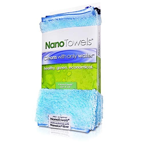 Nano Towels - Amazing Eco Fabric That Cleans Virtually Any Surface With Only Water. No More Paper Towels Or Toxic Chemicals | 4-Pack (8x8", Seashore Teal)