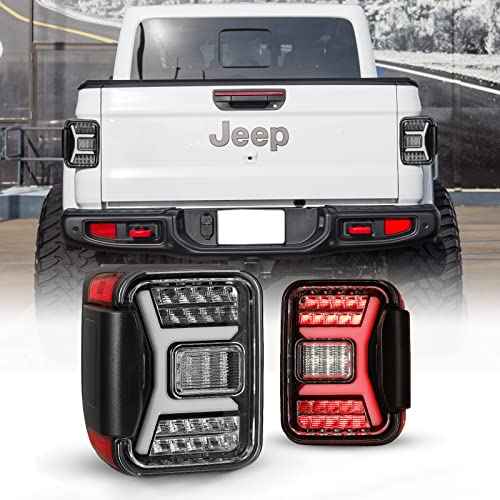 WOLFSTORM LED Tail Lights Compatible for 2019-2023 Jeep Gladiator JT 2019 2020 2021 2022 2023 Jeep Gladiator LED Sequential Turn Signal Tail Light Assembly,1 Pair(Clear Lens)