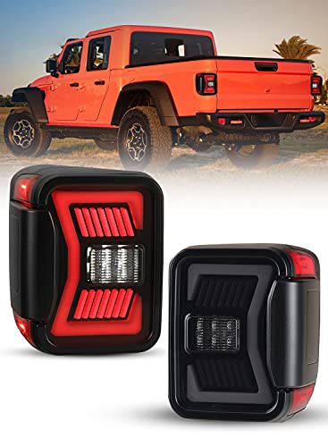 Nixon Offroad LED Tail Lights for 2019 2020 2021 2022 JEEP Gladiator JT, Gladiator Taillights Assembly w/Led Sequential Turn Signals/DRL/Brake/Reverse Lights, Left + Right Sides (Smoke)