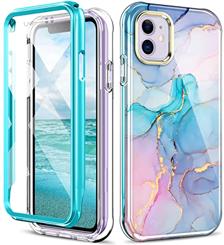 DT Series Case for iPhone 11 Case Built with Screen Protector, Lightweight and Stylish Full Body Shockproof Protective Rugged TPU Case for Apple iPhone 11 6.1inchMarble