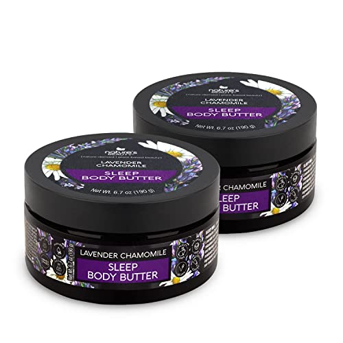 Nature's Beauty Lavender Chamomile Sleep Body Butter Multi-Pack - Sleep Well Luxury Rich Moisturizer, Relax + Calm Your Skin, Made w/Shea Butter, Jojoba + Moringa Seed Oils, 6.7 oz (2 Pack)