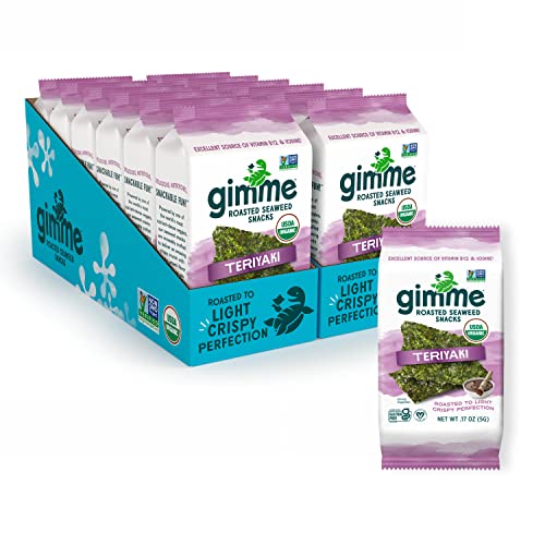 gimMe - Teriyaki - 12 Count (17oz)- Organic Roasted Seaweed Sheets - Keto, Vegan, Gluten Free - Great Source of Iodine & Omega 3s - Healthy On-The-Go Snack for Kids & Adults