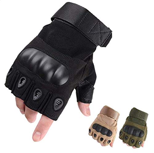 LYGLO Mens Tactical Half Finger Gloves Army Military Fingerless Combat Outdoor Cycling (Army Green, L)
