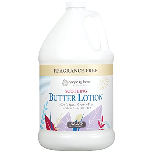 Ginger Lily Farms Botanicals Soothing Butter Lotion for Dry, Sensitive Skin, 100% Vegan & Cruelty-Free, Fragrance Free, 1 Gallon (128 fl oz) Refill