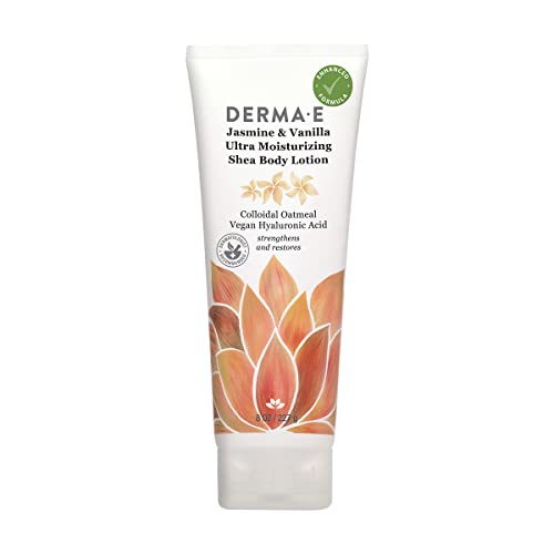 DERMA-E Jasmine and Vanilla Ultra Moisturizing Shea Body Lotion  Vegan Hyaluronic Acid and Vitamin E Moisturizer for Dry Skin  Cruelty Free Moisturizing Cream, 8 oz