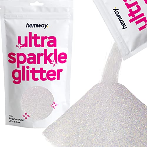 Hemway Premium Ultra Sparkle Glitter Multi Purpose Metallic Flake for Arts Crafts Nails Cosmetics Resin Festival Face Hair - Mother of Pearl Iridescent - Microfine (1/256" 0.004" 0.1mm) 100g / 3.5oz