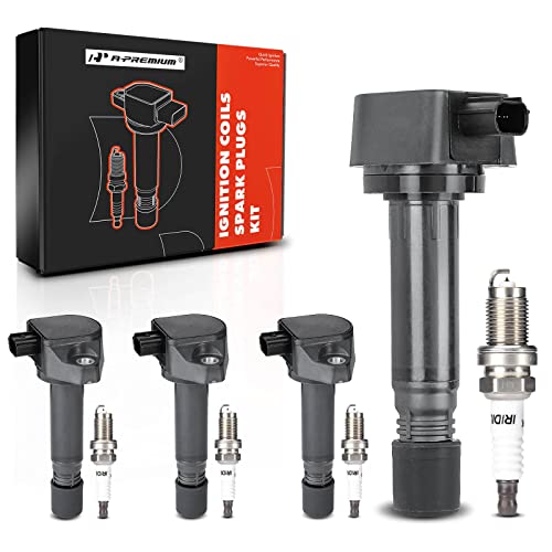 A-Premium Set of 4 Ignition Coil Pack and Iridium Spark Plugs Compatible with Honda Civic 2006-2011 L4 1.8L Replace# 30520RNAA01