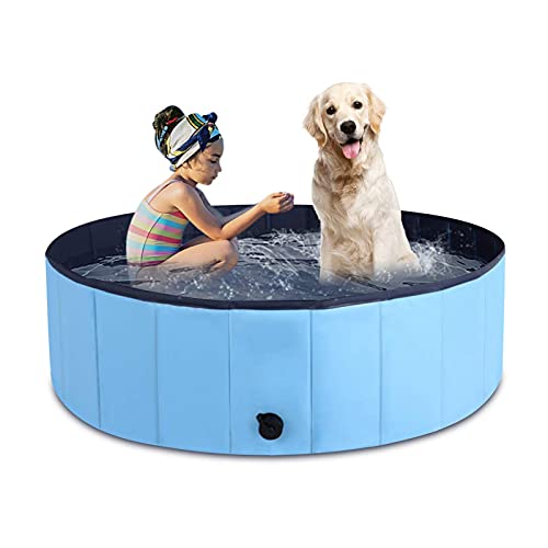 MorTime Foldable Dog Pool Portable Pet Bath Tub Large Indoor & Outdoor Collapsible Bathing Tub for Dogs and Cats (M, 47" x 12")