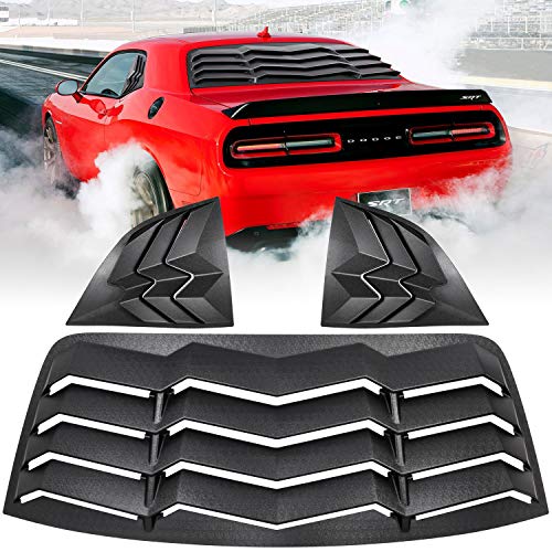 Rear+Side Window Louvers for Dodge Challenger 2008-2021 Windshield Sun Shade Cover Vent GT Lambo Style Custom Fit All Weather ABS (Matte Black)