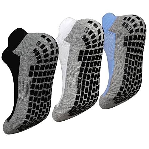 ELUTONG Men Non Slip Anti-Skid Socks 3 Pairs Tile Wood Floors Sticky Grips Ankle Socks for Yoga Pilates Workout Hospital