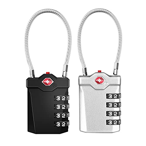 ZHEGE Luggage Locks TSA Approved with Inspection Indicator, 4 Digit Combination Travel Lock with 5.5 Inch Cable for Suitcases, Backpack, Baggage (Easy Read Dials)