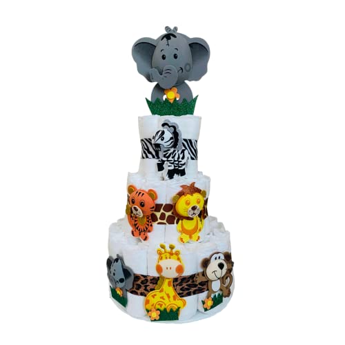 AnnaKJewels Safari Diaper Cake 3 Tier Assembled Diaper Cake