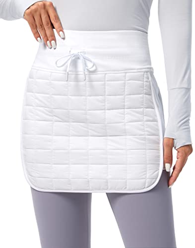 SANTINY Women's 18" Puffer Insulated Skirt Zipper Pockets High Waisted Warm Quilted Winter Skirts Women Hiking Running (White_L)