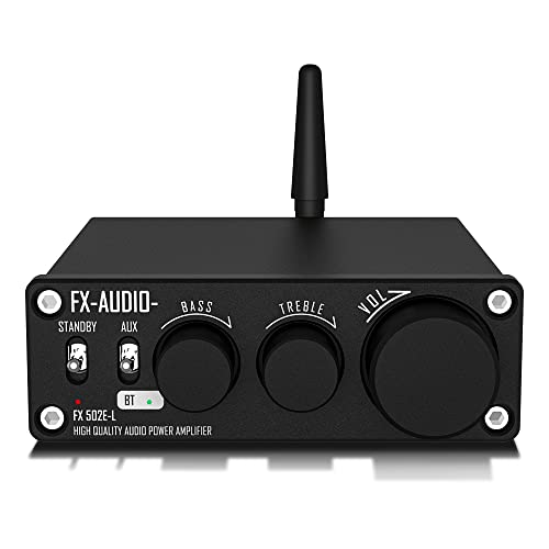 FX-Audio 502E-L Bluetooth 5.1 Stereo Audio Amplifier Receiver 2 Channel Mini Hi-Fi Class D Integrated Amp for Home Speakers 75W x 2 with Bass and Treble Control