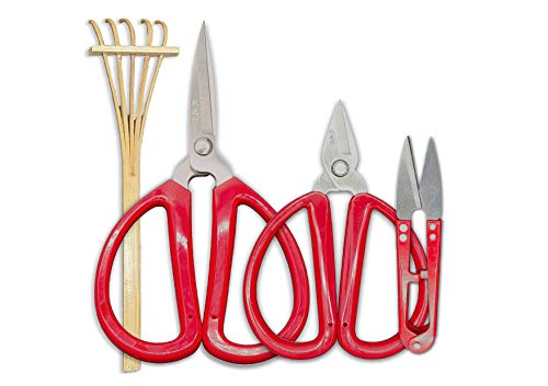 R&R SHOP Bonsai Precision Scissors Kit - Trimming, Bonsai Pruning, Precision Cuts and Small Branches and Roots, Bamboo Rak - Set of 4