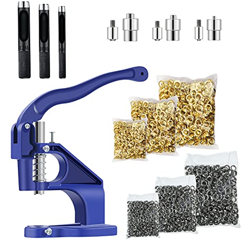 DWIKE Hand Press Grommet Machine Kits with 3 Dies,1500 Golden & 1500 Silver Grommets(Size 1/4", 3/8'', 1/2''),Hole Punch Tool (6mm,10mm,12mm),Hole Making for Leather Craft Curtains Tents