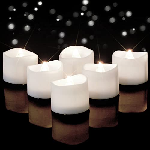 Homemory Bright White LED Tea Light Candles, Pack of 24 Flickering LED Tea Lights, Battery Operated Tea Candles for Wedding Table Centerpieces, Mood Lighting and Home Decor