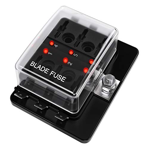 6 Way DC 12~32V Blade Fuse Box Holder Fuse Block with LED Warning Light Protection Cover for Automotive Car Boat Marine Trike with Detailed Instruction Manual