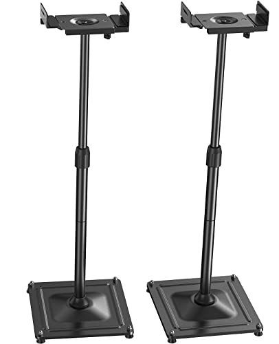 PERLESMITH Universal Speaker Stands Height Adjustable Extend 30.7 to 42.5 Holds Satellite Speakers & Bookshelf Speakers up to 11lbs-1 Pair PSSS2 Black