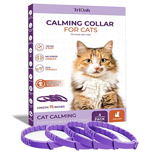 TriOak 4 Pack Calming Collar for Cats, Cat Calming Collar, Calming Pheromone Collar for Cats, Cat Pheromone Collar, Cat Calming Collar for Anxiety, Efficient Relieve Anxiety Stress (4 Pack)