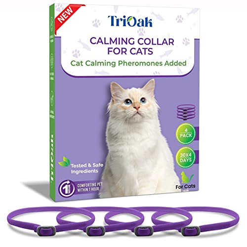 4 Pack Calming Collar for Cats, Cat Calming Collar, All New Calming Pheromone Collar for Cats, Cat Pheromone Collar, Cat Calming Collar for Anxiety, Efficient Relieve Anxiety and Stress