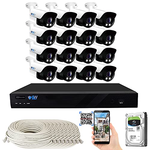 GW Security 16 Channel 4K NVR H.265 8MP Fulltime Color Night Vision Security Camera System with 16 UltraHD 4K IP Two-Way Audio Outdoor PoE Security Cameras, Smart AI Human & Car Detection