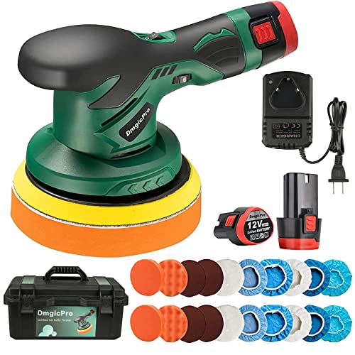 Cordless Car Buffer Polisher,Portable Wireless Buffer Polisher Kit with 2PCS 12V Rechargeable Battery,Extra 20PCS Attachments with Waterproof Toolbox,6 Variable Speed Used for Car Detailing/Waxing