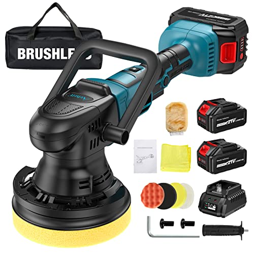 Avhrit Cordless Car Buffer Polisher, Brushless 6 Inch Portable Buffer Polisher Kit with 2 Pack 21V Rechargeable Batteries, 6 Variable Speed Used for Car Detailing/ Waxing