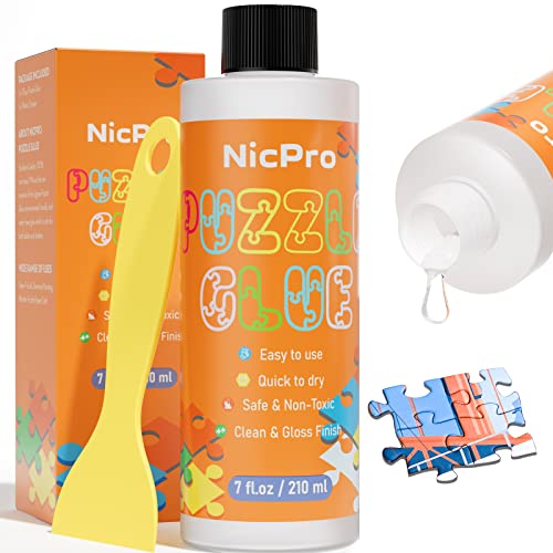 Nicpro Large Jigsaw Puzzle Glue 7oz / 210ml with Applicator, High Gloss Clear Quick Drying and Non-Toxic Sealer for Adults and Children Art Craft Puzzle Glue, Puzzle Accessories kit for 5000 Pieces