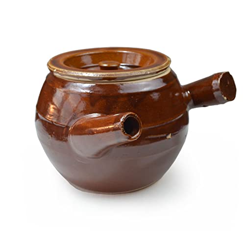 Casserole Clay Pot 60oz Heat-resistant Handmade Earthen Cooking Serving with Lid Soup Spout (Cream brown)