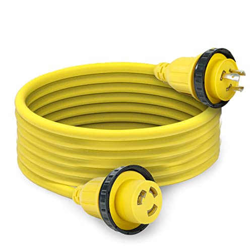 25ft 30Amp 125V RV Power Wire Cord Marine Shore Boat L5-30 Yellow 25 Feet Heavy Duty Electrical Power Cable, NEMA L5-30P to NEMA L5-30R