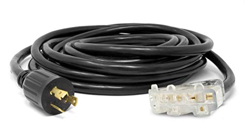 WEN PC2513 25 ft. 30-Amp 10-Gauge SJTW Fan-Style 10/3 Generator Extension Cord (converts L5-30R to Three 5-20R outlets), Black