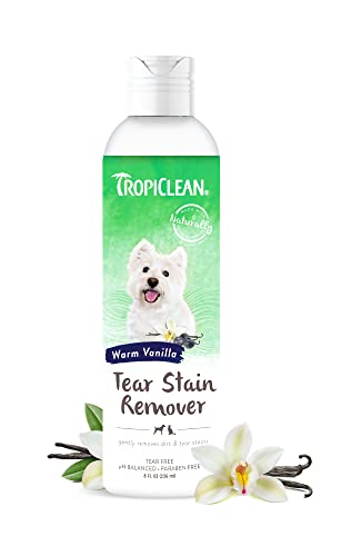 TropiClean Warm Vanilla Tear Stain Remover for Dogs | Tearless Blueberry Facial for Dogs | Ideal for White Dogs & All Other Coats | Cat Friendly | Made in the USA | 8 oz.