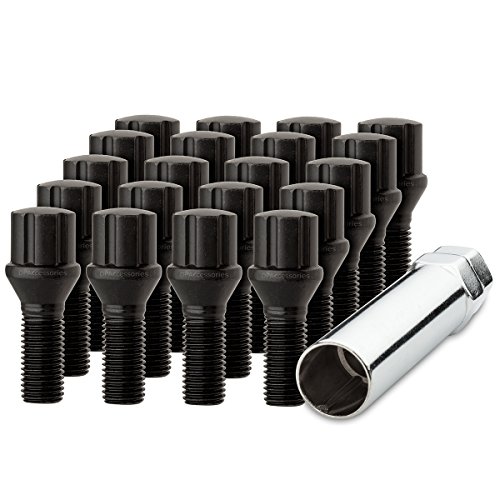 DPAccessories 20 Black 12x1.25B Spline Tuner Lug Bolts for Aftermarket Wheels - 27mm Shank BS27K1HE-BK04020