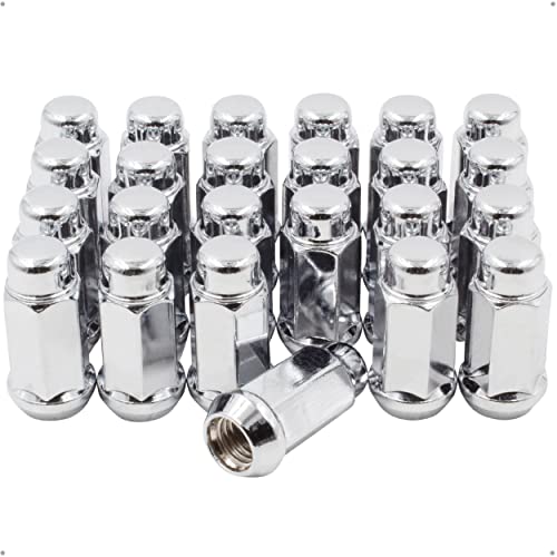 Wheel Accessories Parts 24 Pcs 14mm 1.50 14x1.50 Thread Bulge Acorn 1.90" Long Lug Nuts Chrome 3/4" 19mm Hex Fits Chevy Silverado GMC Sierra 1500 2016+ Ford F 150 2019+ Ram 1500