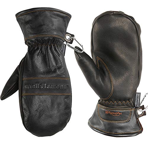 Wells Lamont Men's Black HydraHyde Leather Winter Mittens, Waterproof Insert, X-Large (7668XLK)
