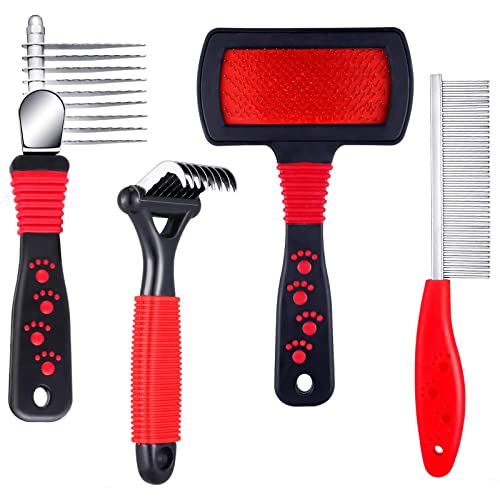4 Pieces Dog Dematting Comb Poodle Brushes for Grooming Pet Cat Cleaning Slicker Brush Pet Steel Comb Pet Grooming Tool Dematting Comb for Removing Hair Knots Dogs Pets