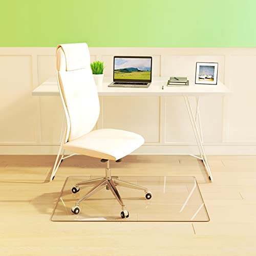 Premium Glass Chair Mat 32" x 46" Standard Clear - Heavy Duty Floor Mat for Carpet and Hardwood Floors - Thick Tempered Glass Home/Office Floor Protector