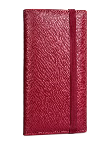 Yarnic Checkbook Cover for Personal Checkbook, Checkbook Holder with Pen Holder & Built-in Clear Plastic Divider for Duplicate Checks (Dark Red)