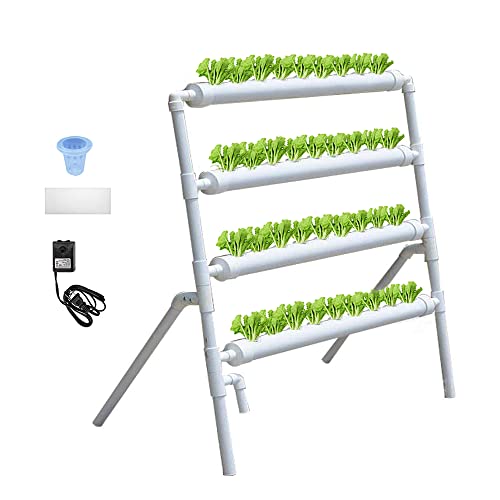 INTBUYING PVC Hydroponics Growing System, 36 Sites 4 Pipes Grow Kit for Leafy Vegetables, 4 Layers Vertical Hydroponic Kit with with 110V Pump, Inner Set Hose, Basket, Planting Sponges