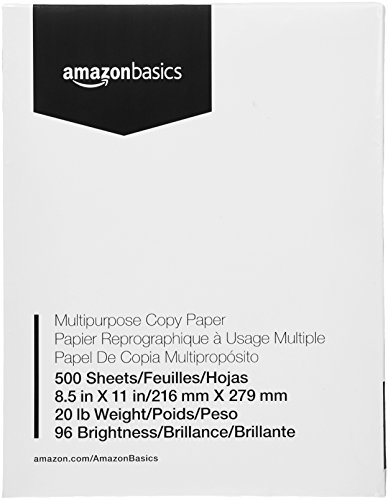 Amazon Basics Multipurpose Copy Printer Paper, 8.5 x 11 Inch 20Lb Paper - 1 Ream (500 Sheets), 96 GE Bright White